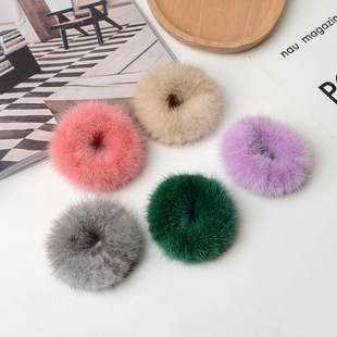 韩国简约水貂毛毛发圈ins风可爱网红毛绒毛球绳头饰皮筋发饰女