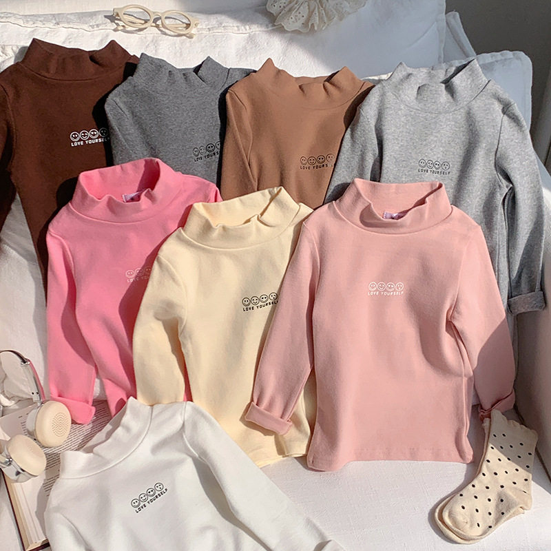 男女童秋冬纯色保暖打底衫儿童秋衣宝宝纯棉百搭中领内搭长袖上衣