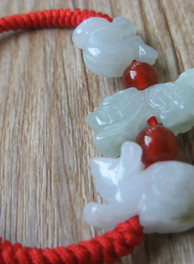 属猴鼠龙吉祥物翡翠玉三合申子辰三奇手链金刚结编结