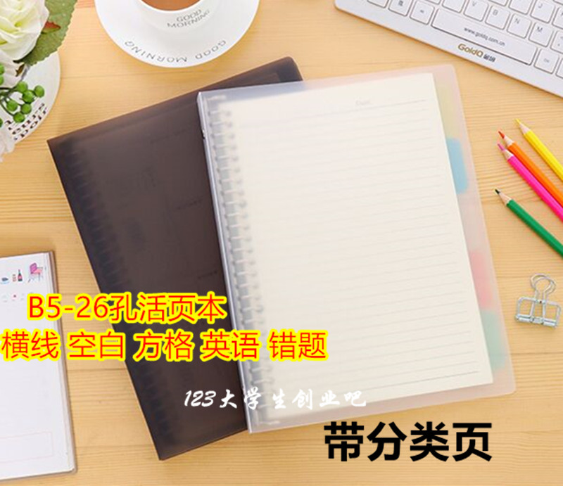 半透明磨砂b5填充日记簿孔活页夹