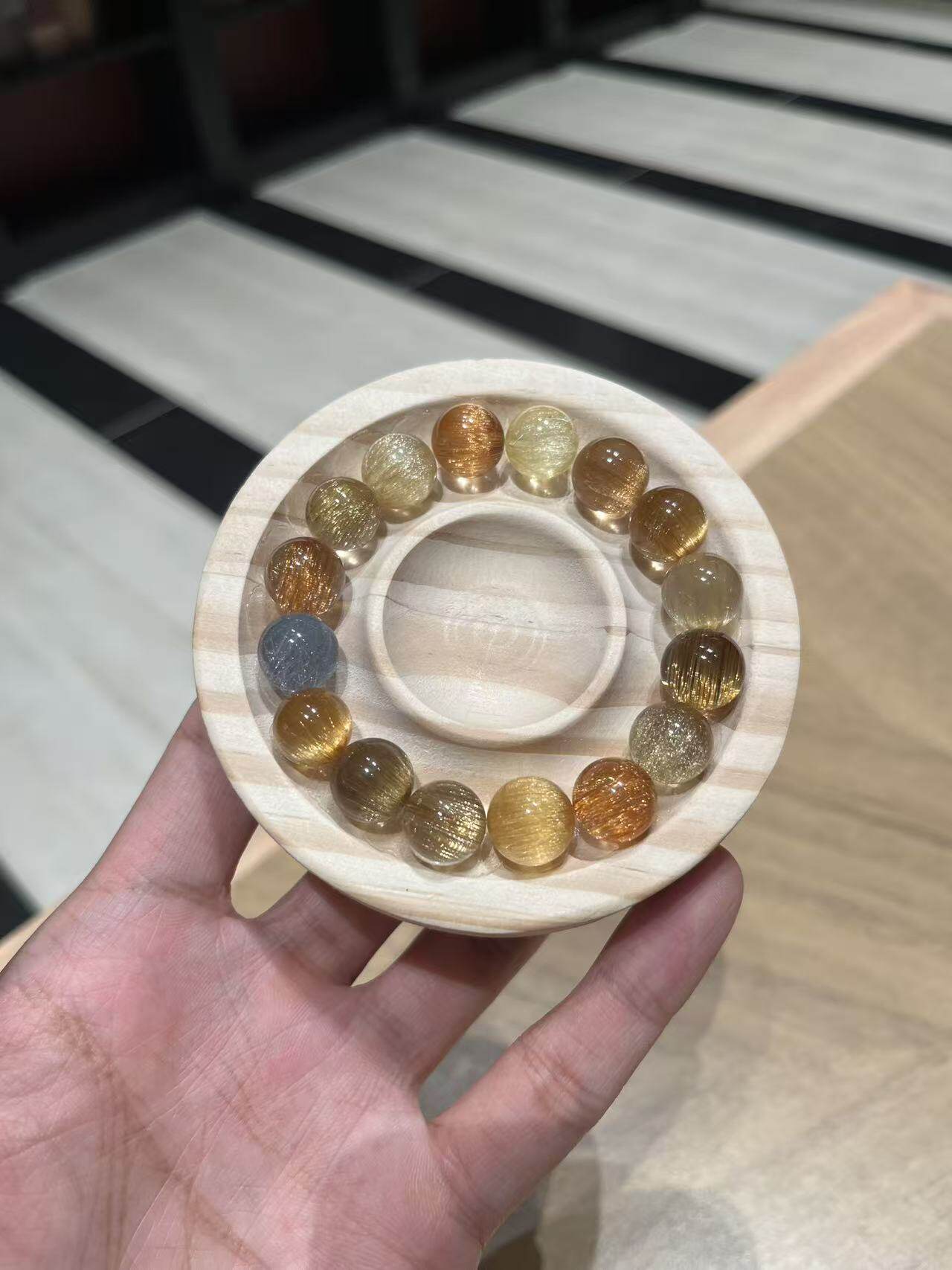12mm彩发晶多宝手链+11mm蓝发晶手链专拍