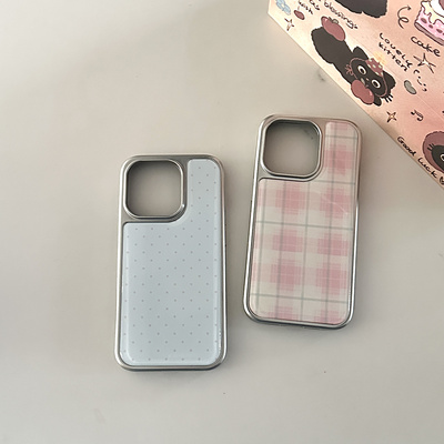 粉色格纹17pro滴胶电镀ins少女壳