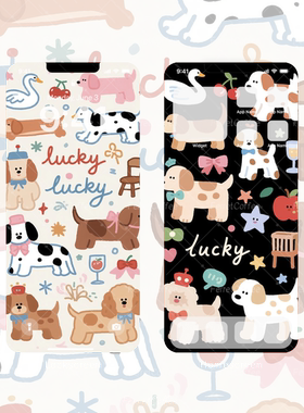 lucky狗狗涂鸦 黑白配色动物 原创高清手机头像壁纸 2张 BI_0047