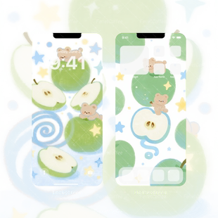 软萌小熊绿苹果星星切片蛋糕卷 BI_0057 原创高清手机头像壁纸3张