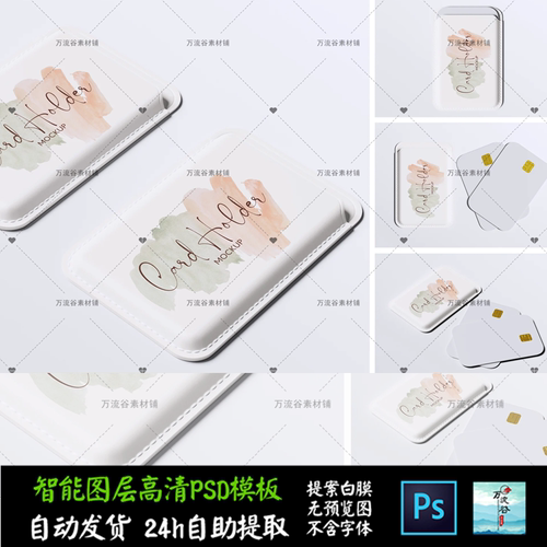 小卡包贴纸周边通讯SIM卡 文创VI智能贴图提案样机PSD模板 S2552