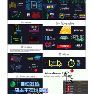 数据信息图现代科技感动画场景 AE模板视频开场片头片尾特效素材