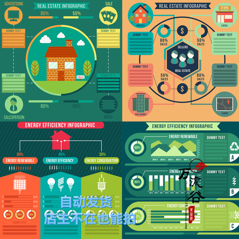 矢量流程信息图表格绿色能源统计数据信息图案 EPS平面设计素材