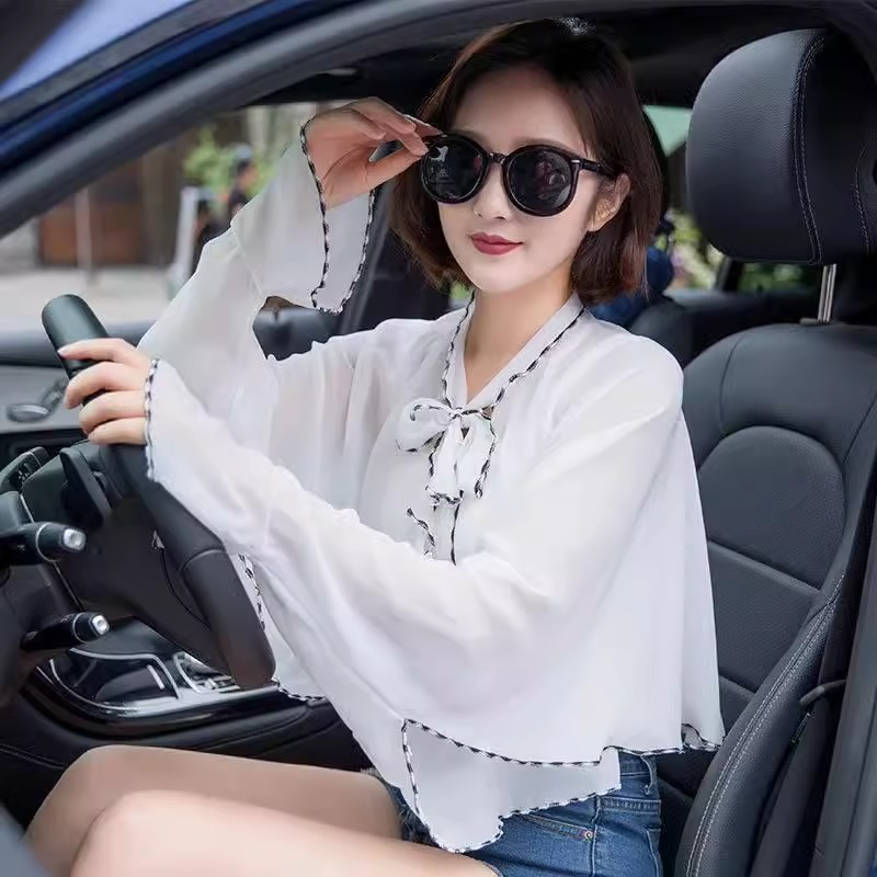 防晒披肩开衫女长袖夏季开车袖套遮阳斗篷骑车薄款冰丝手袖防晒衣