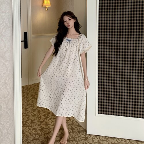 2025新款夏季短袖碎花睡裙