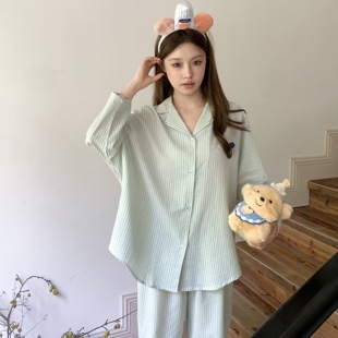 半眠Pyjamas新款唐老鸭条纹纯棉睡衣女秋冬季长袖长裤家居服套装