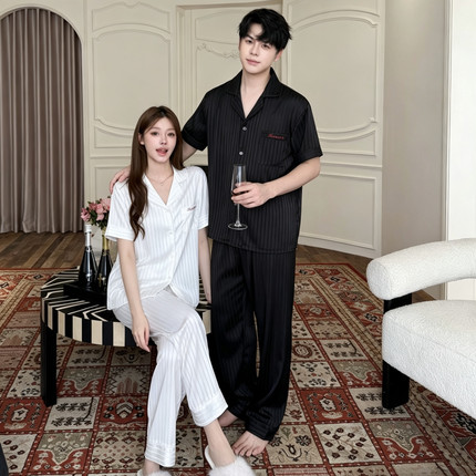 pyjamas防醋酸 小姿情侣短袖睡衣男女冰丝纯欲长裤轻奢气质家居服