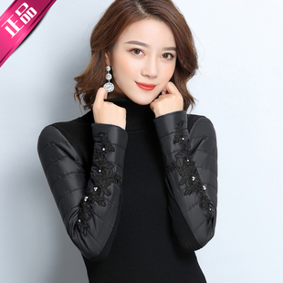 毛衣加绒加厚配皮草马甲内搭保暖小衫 羽绒袖 女冬布袖 打底衫 棉袖