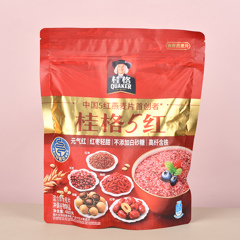 桂格5红即食混合燕麦片懒人冲饮早餐红米红枣枸杞宵夜解饿零食品