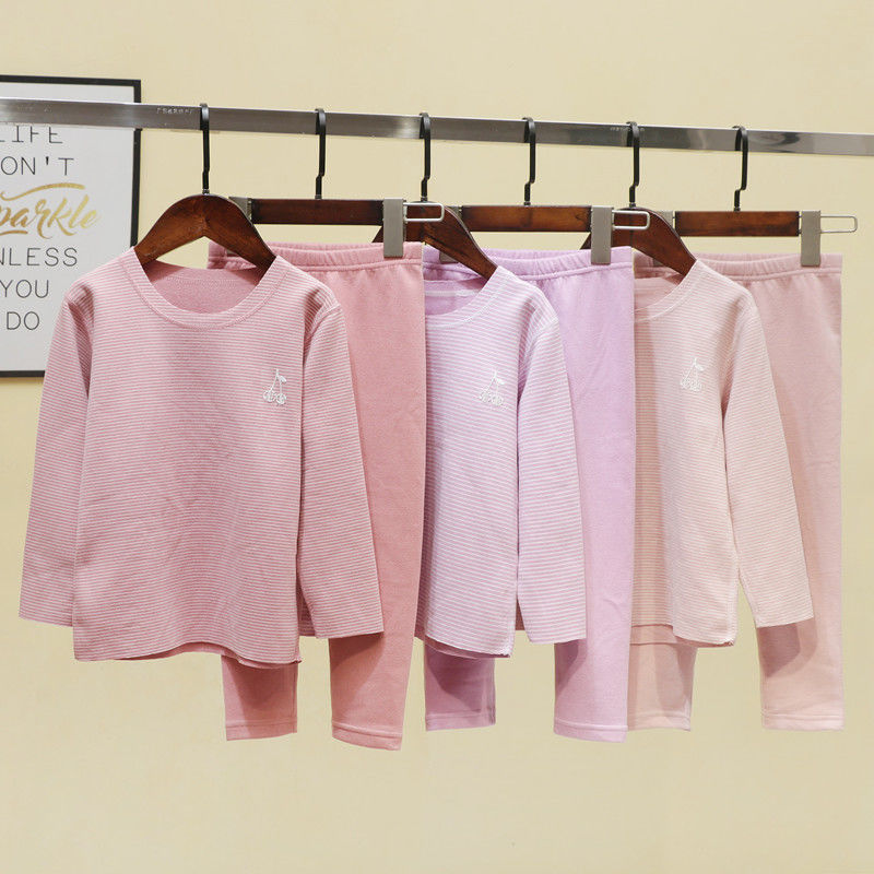 儿童保暖内衣套装2021新款德绒无痕条纹女童中小童宝宝秋衣秋裤