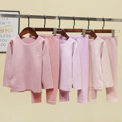 儿童保暖内衣套装2021新款德绒无痕条纹女童中小童宝宝秋衣秋裤