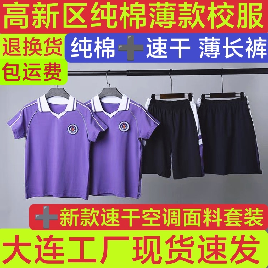 大连高新区紫色夏季校服小学套装