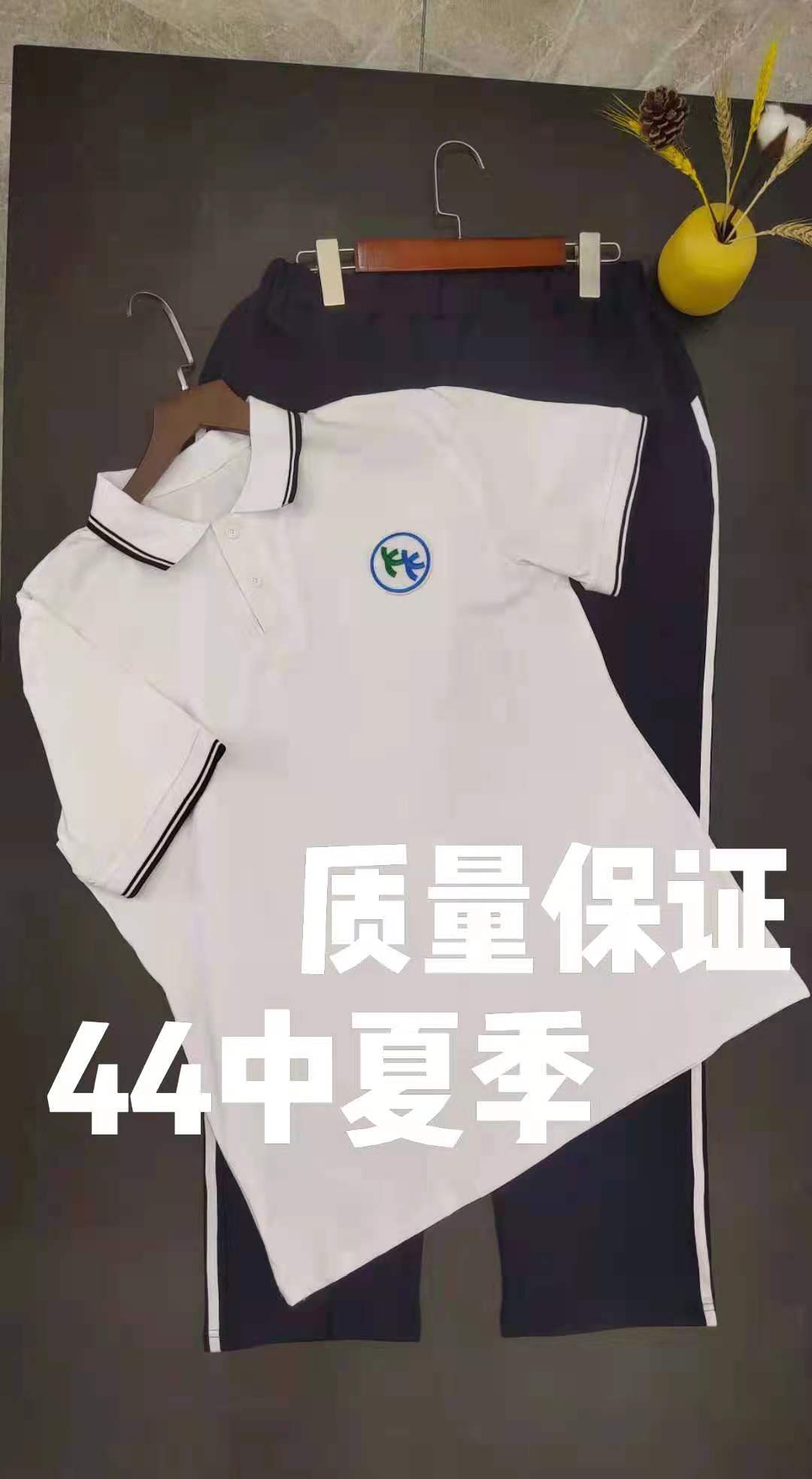 纯棉中学生夏季半袖上衣长裤校服