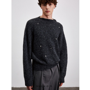 异形片斜领套头针织衫 宽松毛衣 Niente