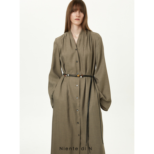 堆叠褶皱灰苔色开衫 外套裙 Niente