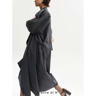 棉质廓形雾灰蓝无扣长风衣 Niente