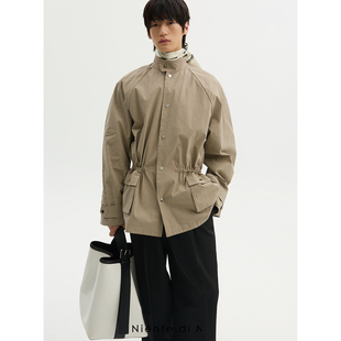 格子立领浅咖廓形质感夹克 Niente