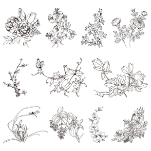 葫芦烙画雕刻素材 烫画底稿拓印稿转印贴纸植物花卉贴图 满48 包邮