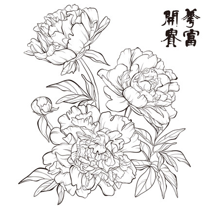 葫芦贴(满48包邮)牡丹拓印稿转印贴纸国花素材雕刻底稿葫芦转印图