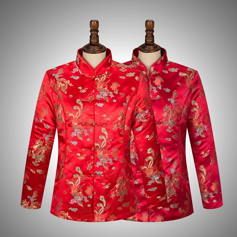 2024秋冬女士龙凤唐装中式盘扣立领丝绸绸缎长袖外套棉衣棉袄棉服
