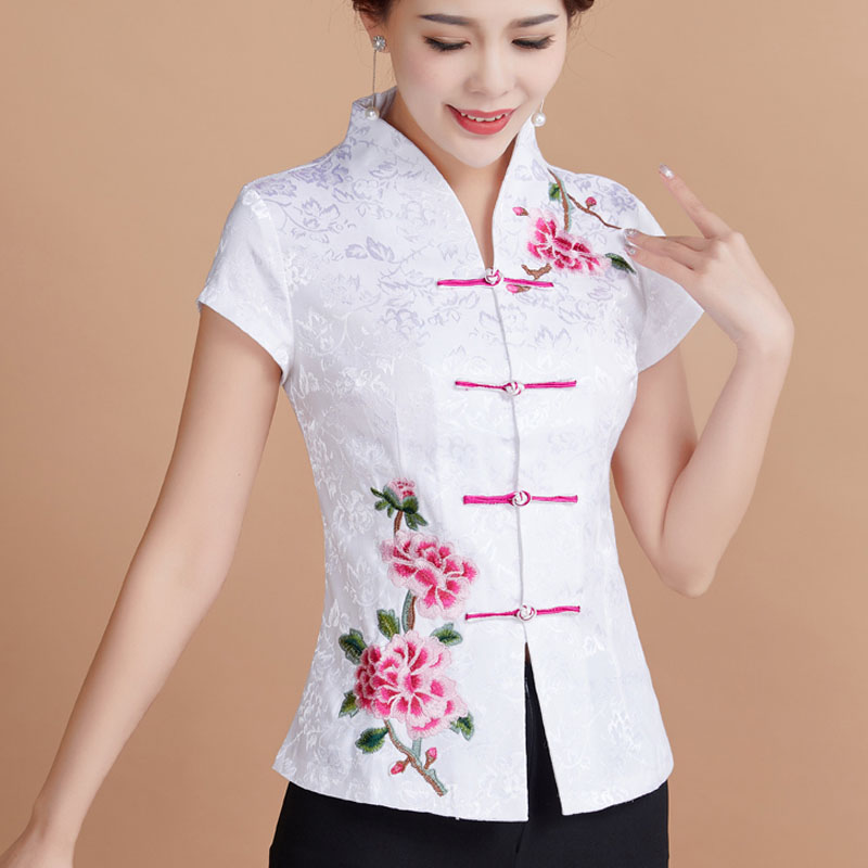 唐装女士夏装中式女工作服唐装茶楼茶艺工服女短袖上衣唐之魅短袖