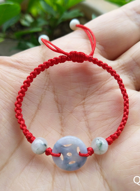 送宝宝手工编平安结手绳天然玉石转运珠红绳防四眼金钱扣一物一图