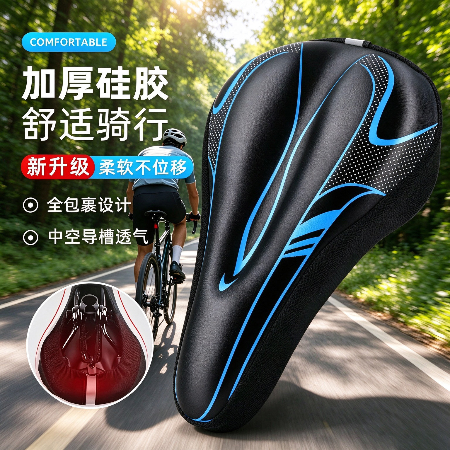 凤凰山地自行通用公路车加厚硅胶柔软舒适坐垫套单车座垫骑行配件
