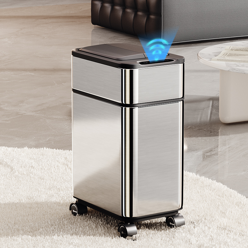 智能感应垃圾桶客厅不锈钢自动铺袋家用2025新款高颜值带轮可移动