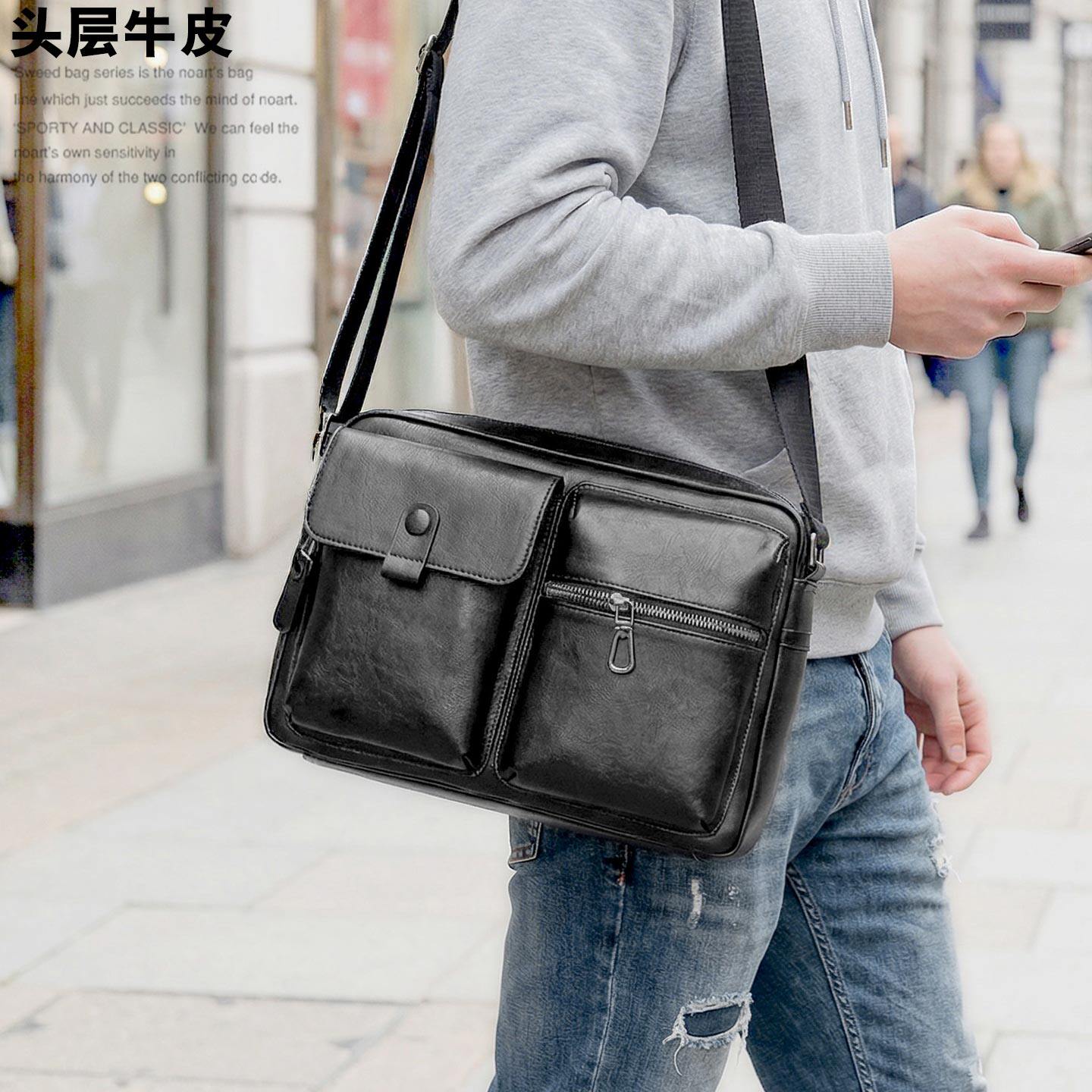 左森大容量男士真皮单肩包植鞣头层牛皮斜挎包软牛皮男包ZS256005