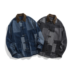 2024汉服加大码宽松平铺图水洗风牛仔夹克 M到5XL JK64 F110图片