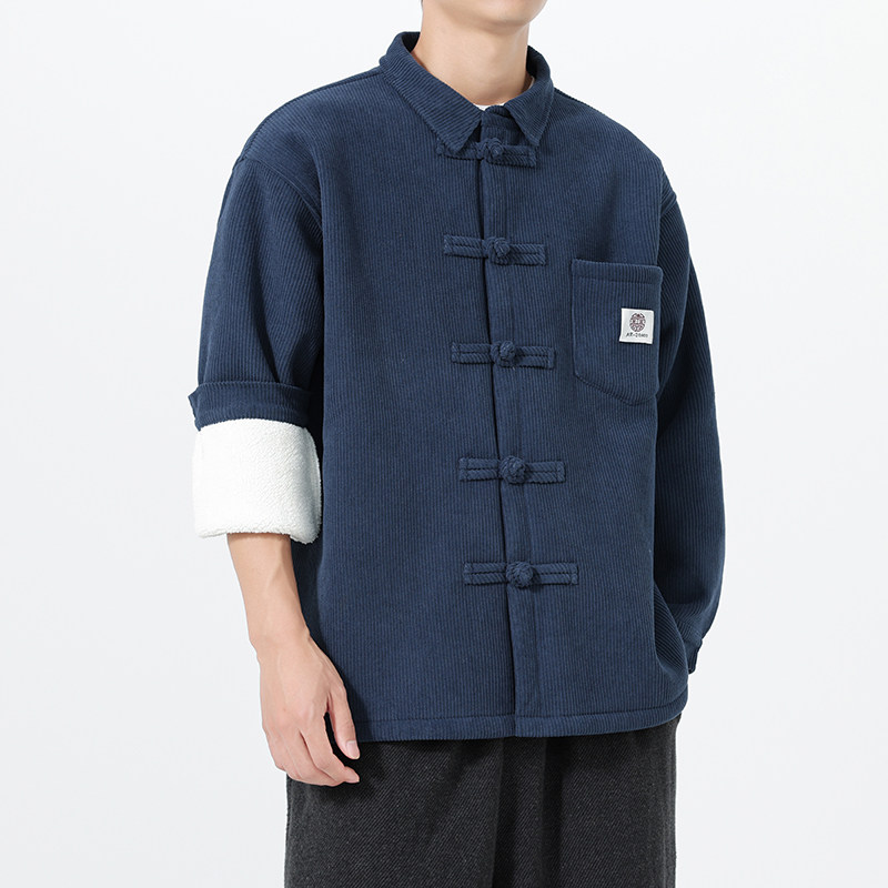 冬季加绒加厚灯芯绒新中式太极风风加绒衬衫 JK83 P115图片