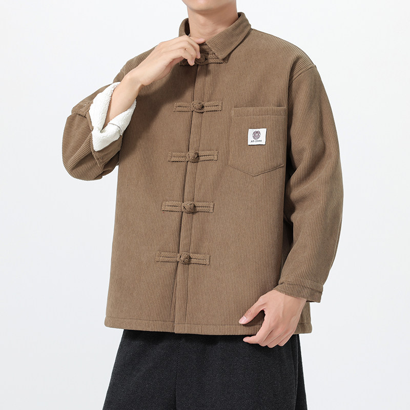 冬季加绒加厚灯芯绒新中式太极风风加绒衬衫 JK83 P115图片