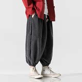 日系冬宽松加大码毛绒厚针织复古收口风休闲裤K169P75，男装休闲裤，电商B375