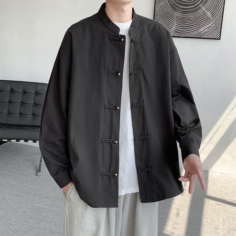 冬季宽松古风加绒加厚立领中式婚礼风衬衫JK42-1P110,男装衬衫,电商B375