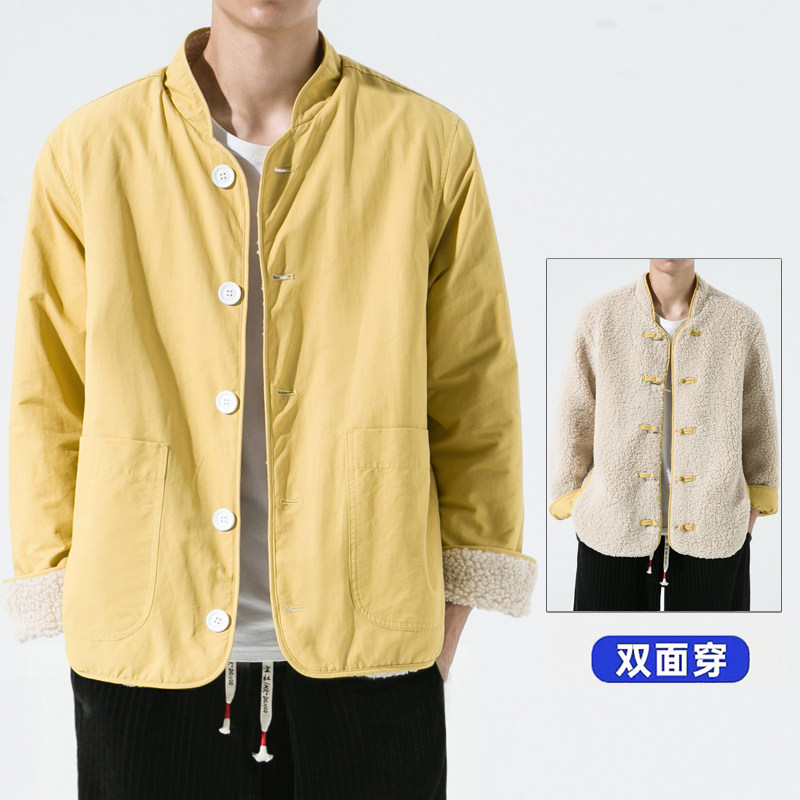 24年复古加大码直筒羊羔毛两面穿厚保暖风棉服JK35P140,男装棉衣,电商B375