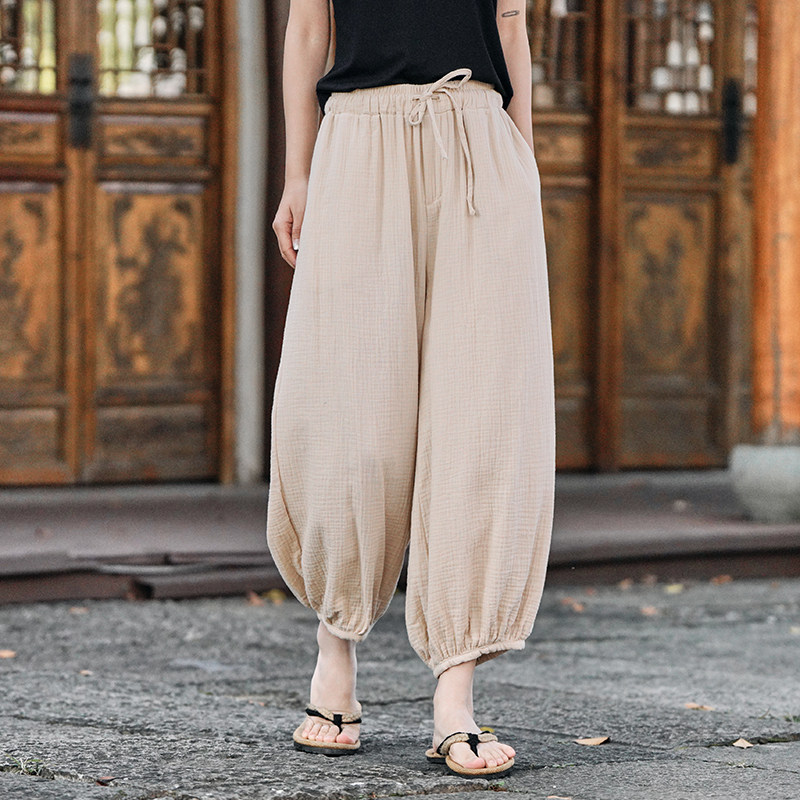 夏新款纯色宽松灯笼裤汉服唐装防蚊裤风休闲裤K196P60，男装民族服装，电商B375