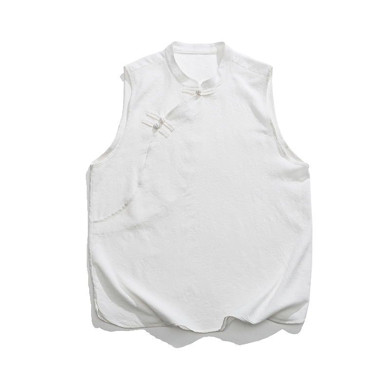 夏立领汉服中山装棉麻无袖纯色平铺图新中式马甲C75F55,男装民族服装,电商B375