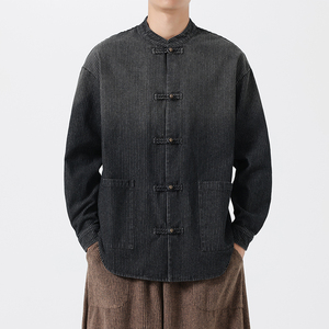 24年秋冬加大码渐变立领做旧风汉服牛仔夹克外套 JK65 F105图片