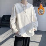 冬季宽松加大码加绒布衣风唐装汉服打底长袖T恤JK51P90，男装T恤，电商B375