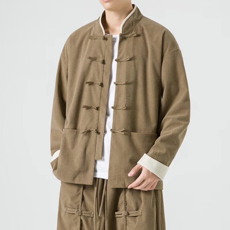 二五年新中式潮日系太极服立领布扣风中山装JK47P100,男装民族服装,电商B375