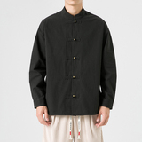 2024加大码纯色立领布扣唐装民族风风长袖衬衫JK42P75，男装衬衫，电商B375