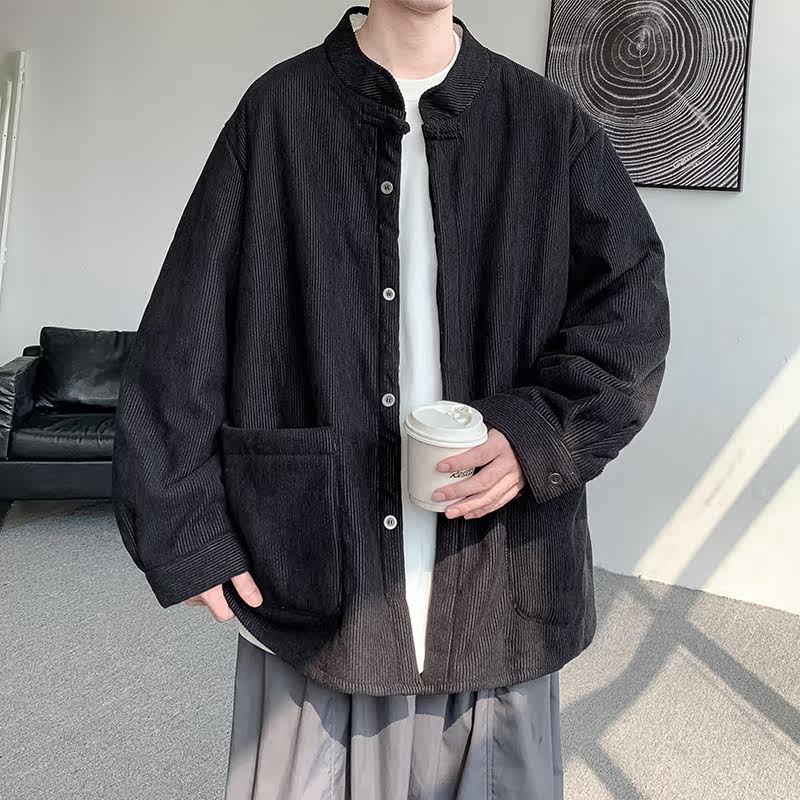 加绒加厚立领布扣中式棉衬衫唐装汉服风长袖衬衣JK37P95,男装衬衫,电商B375
