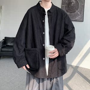 加绒加厚立领布扣中式棉衬衫唐装汉服风长袖衬衣 JK37 P95图片
