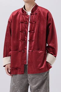 二四年亮面绒立领复古新中式风唐装汉服外套 JK68 P110图片