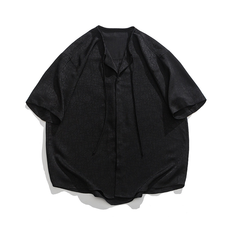 春夏双面纱复古暗纹理太极服宽松新中式日系短袖衬衫C74F70,男装T恤,电商B375
