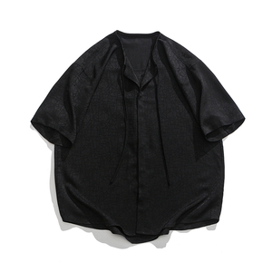 春夏双面纱复古暗纹理太极服宽松新中式日系短袖衬衫 C74 F70图片
